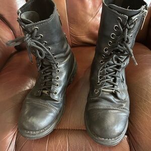 Harley-Davidson Black Leather Lace-Up Combat Boots